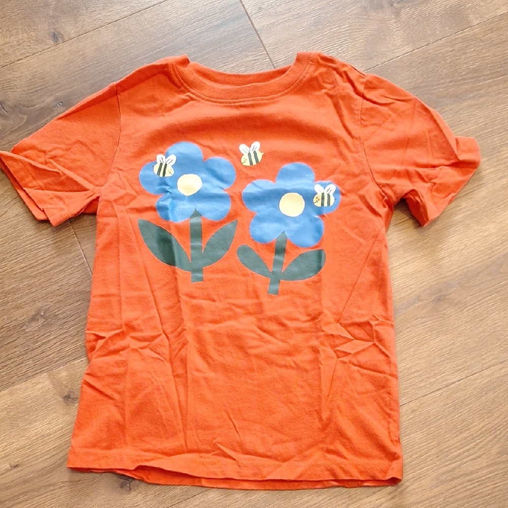 Hanna Andersson Orange Tee with Blue Floral Design